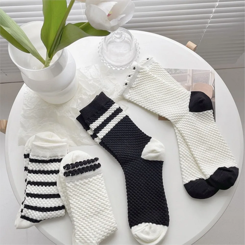 

kids socks women's trendy mid-tube cotton sock cute hundred stockings preppy striped pile sokken for children chausette