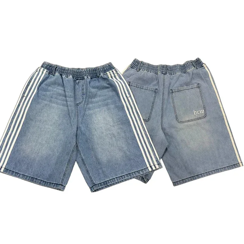 

2025 New Harajuku High Quality HCW Baggy Jeans with Embroidered Stripes Retro Loose Denim Shorts Y2K Harajuku Hip Hop Stree★★★★