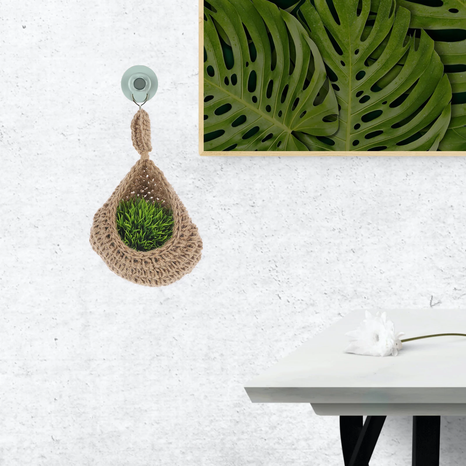 

Bohemian Hanging Wall Basket Jute Material Teardrop Shape Sturdy Storage Kitchen Fruit Vegetable Small Size Planter Garlic Egg