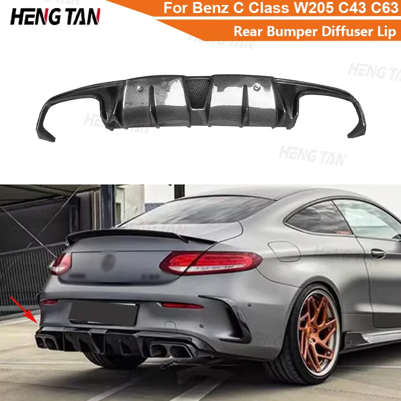 Carbon Fiber Car Rear Bumper Lip Diffuser Spoiler Parts For Mercedes Benz C Class W205 C43 C63 2 Doors Upgrade Body kit