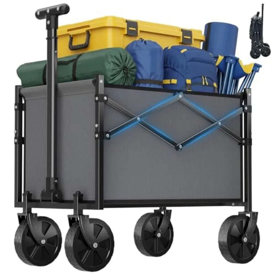 

Collapsible Wagon with Wheels, 220LBS Wagons Carts Foldable Small Wagon Cart with Flexible Handle, Lightweight Portable Folding