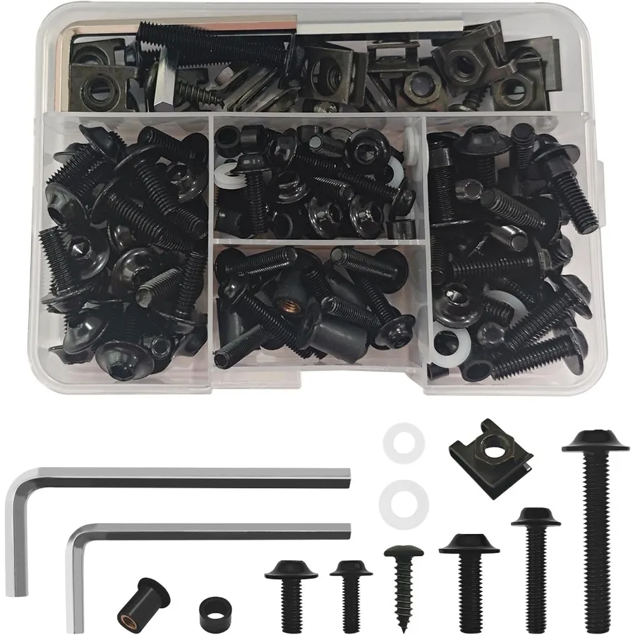 

177 PCS Motorcycle Fairing Bolt Kit with M5 M6 Stainless Steel Screws and Fastener Clips for GSXR Honda Yamaha BMW Sports Motor