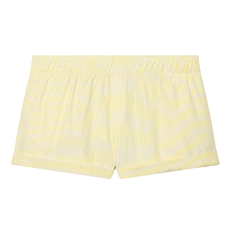 

Willshela Women Fashion Yellow Striped Mini Shorts Vintage High Elastic Waist Female Chic Lady Shorts