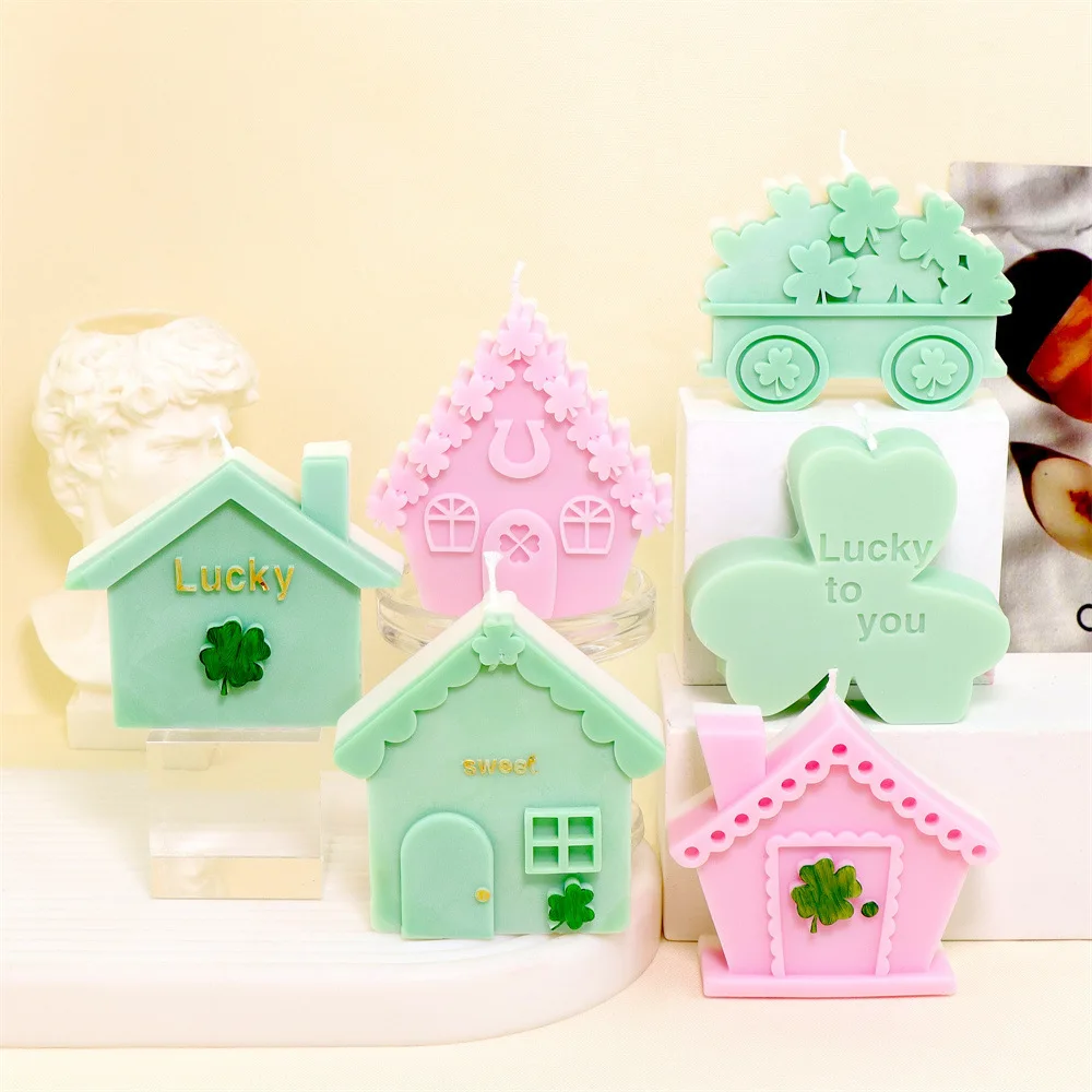 

Four-leaf Clover House Flat Scented Candle Silicone Mold House Decoration Three-leaf Clover Resin Mold Candle Making Kit