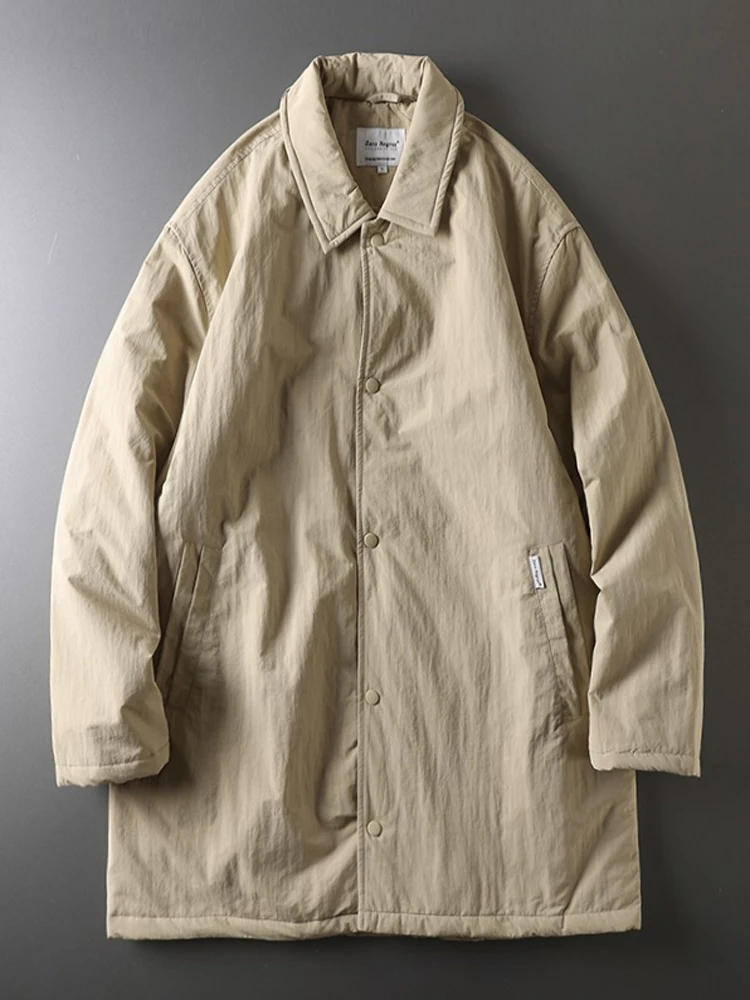 Japanese Style Thickened Cotton Jacket Men's Winter Coat Long Sleeve Youth Casual Fashion Water Resistant Pure Color Coat