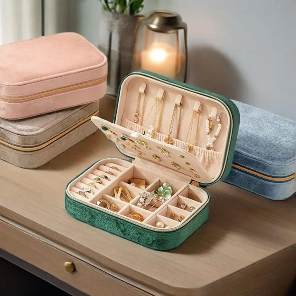 

2 Layer Velvet Jewelry Box Large Capacity Dustproof Jewelry Gift Displays Box Simple Rectangle Vintage Ring Case for Lover