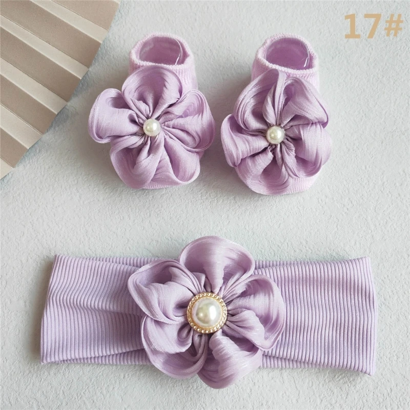 Kids Lace Headband & Socks Set Fashionable Accessories Cotton for Baby Girls