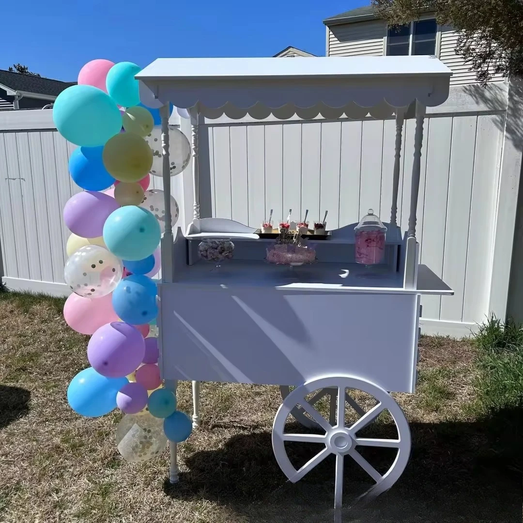 Wooden Wheeled Cart Candy Cart Float Dessert Cart for Wedding Decoration Birthday Party