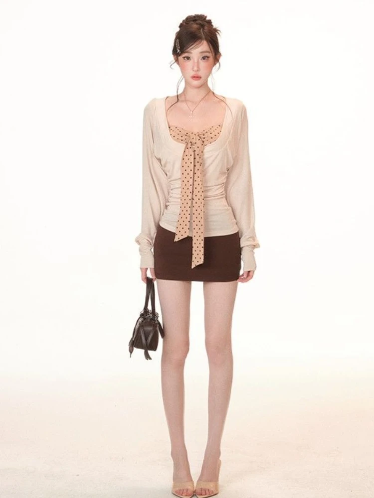 Ensemble chemisier Vintage à manches courtes pour femmes, ensemble 2 pièces rétro Y2k, haut court + gilet Slim, vêtements à la mode coréenne, printemps 2026