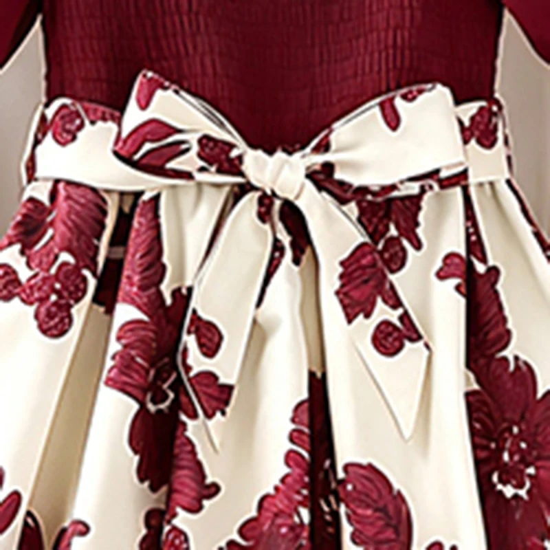 Sommerkleid für Mädchen 13-16 Jahre, Blumenmuster, Quadratischer Ausschnitt, Puffärmel, Gerafftes Oberteil, Schleifenknoten an der Taille, A-Linie, Swing-Midi-Kleid für Teenager – Detail 5