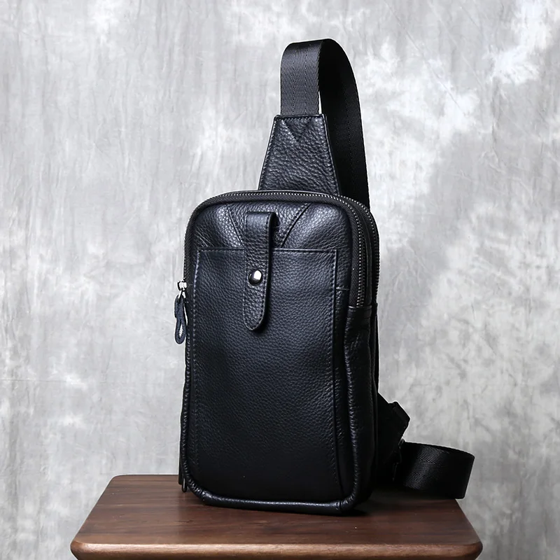 Genuine Leather Niche Chest Bag Men's Multifunctional Single Shoulder Bag Top Layer Cowhide Crossbody Bag Outdoor Leisure Bag