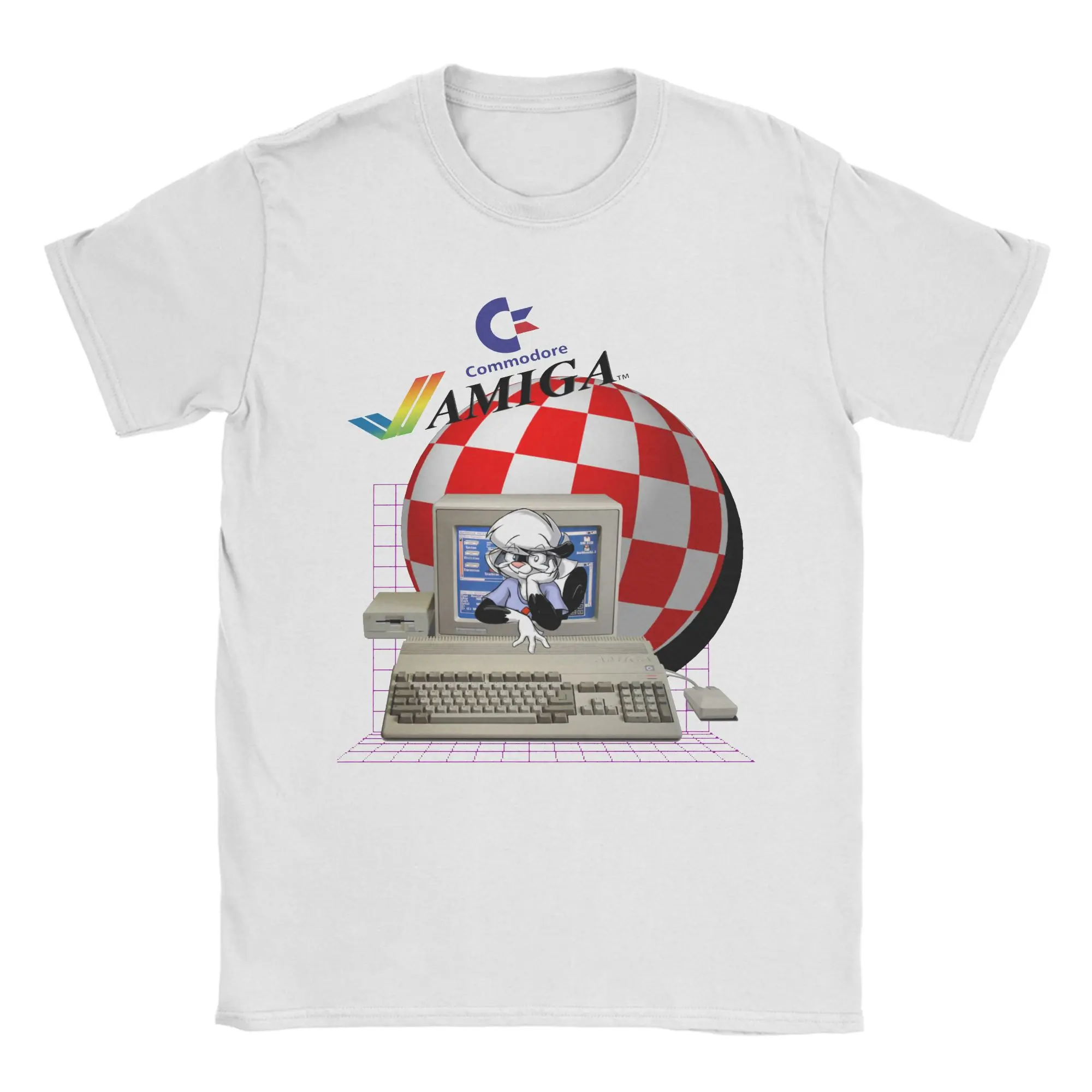 C64 أميغا تي شيرت للرجال النساء كومودور 64 ريترو الكمبيوتر المهوس الطالب الذي يذاكر كثيرا خمر القطن الخالص تيز الجولة الرقبة قصيرة الأكمام تي شيرت #1