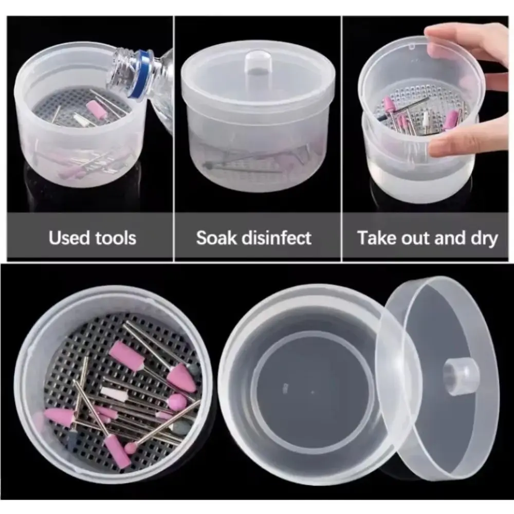 Plastic Nail Art Drill Bits Sterilizer Pink with Lid Nail Art Disinfection Box Nail Tool Cleaning Box Manicure Tools