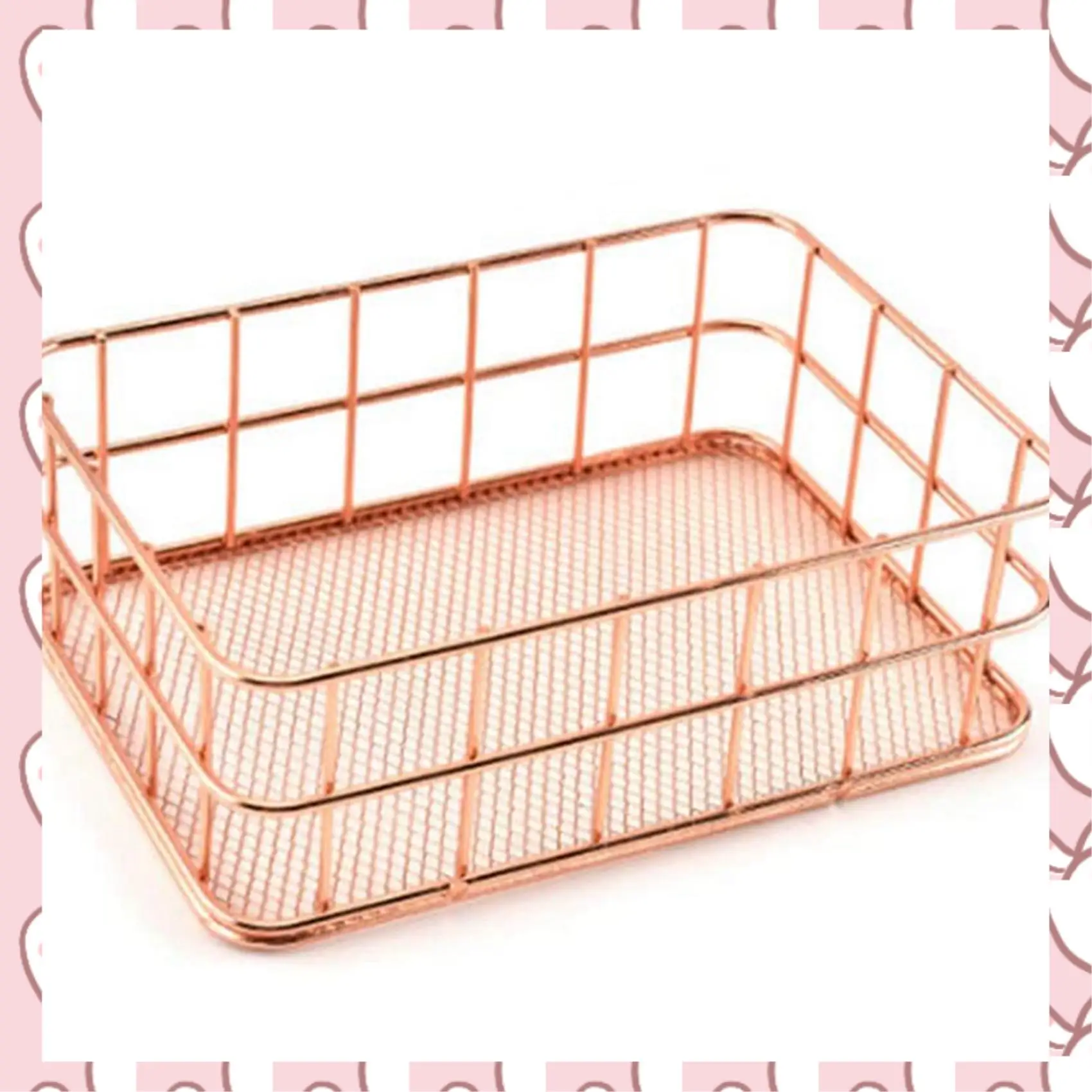 

HHTL 2X металлическая корзина для хранения, ящик для хранения, железная сетка, лоток для хранения, сетка, корзина для хранения, корзина для хранения, розовое золото, фрукты