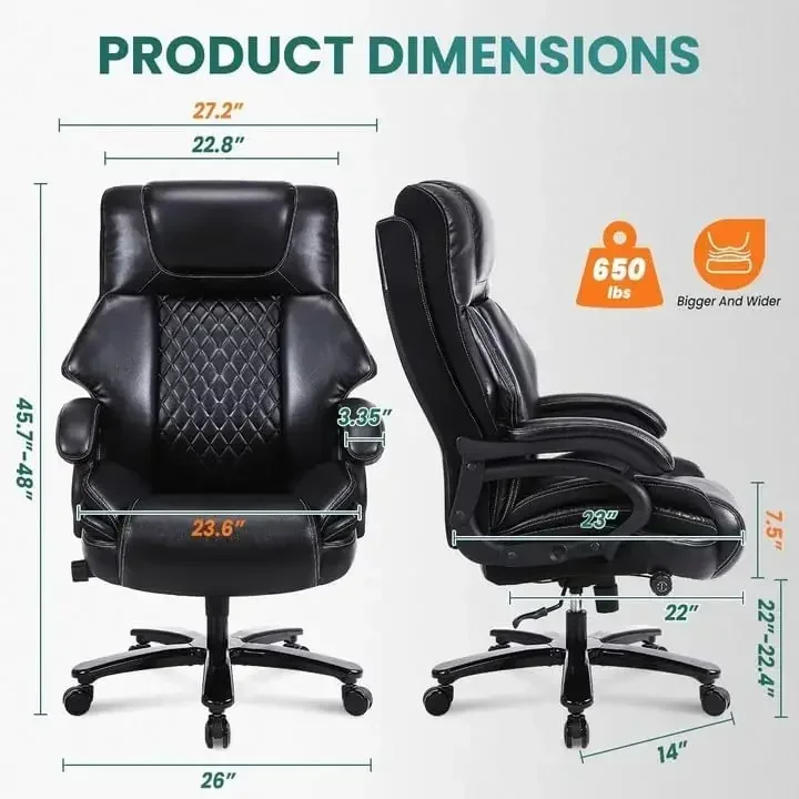 Heavy Duty Big And Tall Office Chair For Adults 8 Hour Daily Use Adjustable Lumbar Support Comfy Padded Quiet Rubber