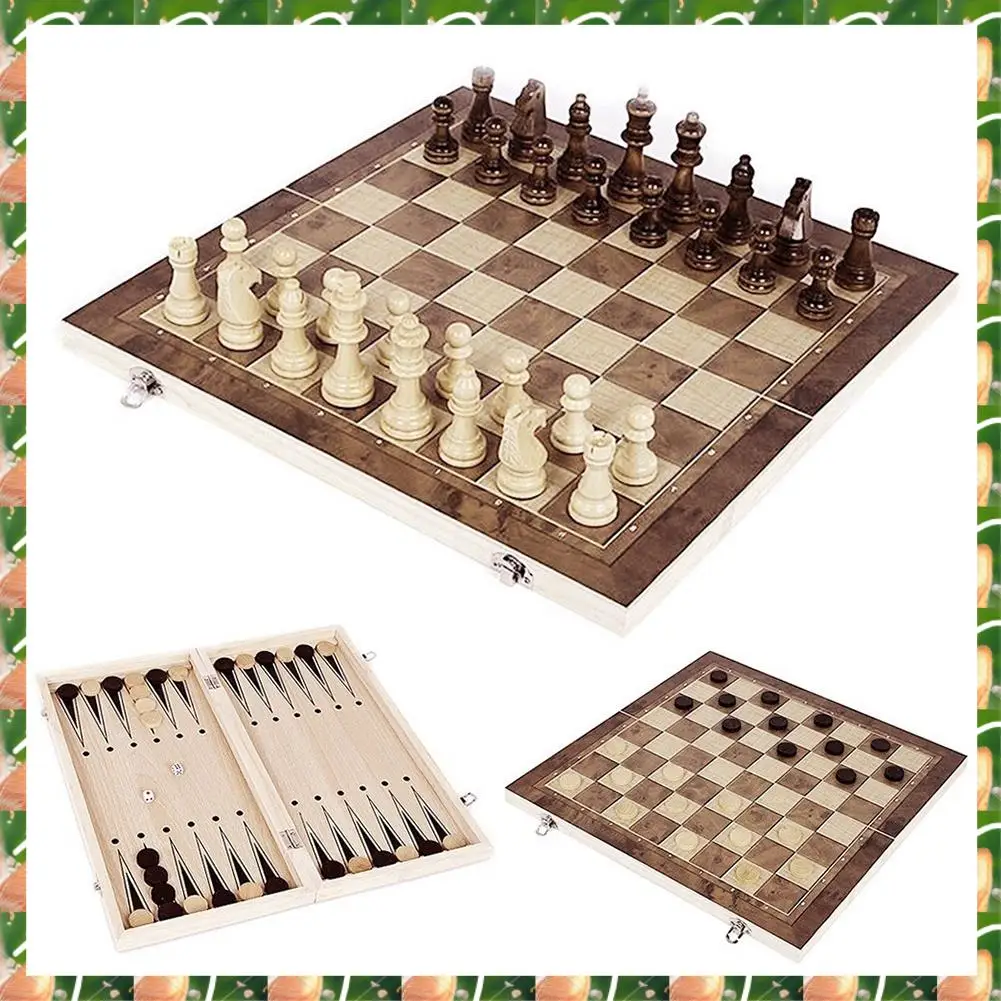 

JAJA Wooden Foldable 3 In 1 Chess Backgammon Wooden Board Folding Board Game