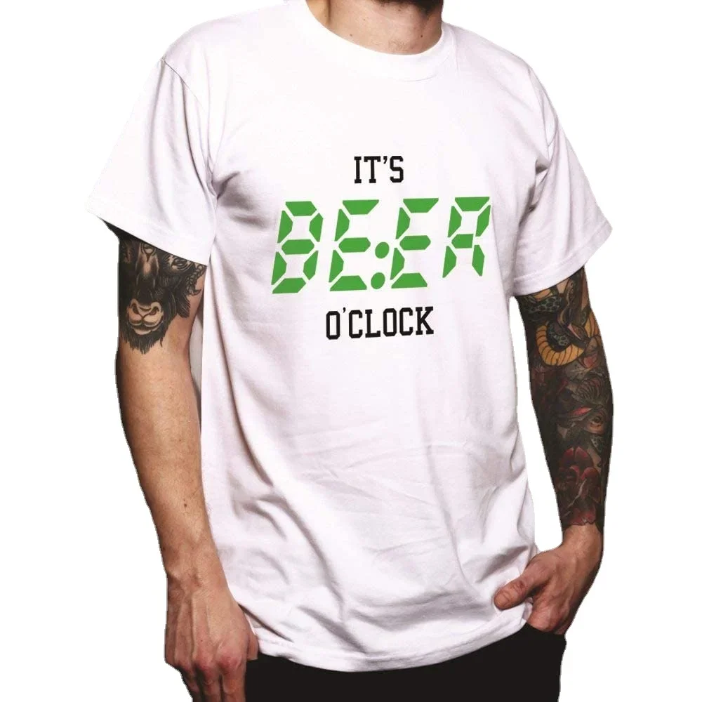 

It's Beer O'clock Time to Drink! Drink Alcoholic Drunk Slogan Digital Clock T-Shirt. Cotton Short Sleeve O-Neck Mens T Shirt New