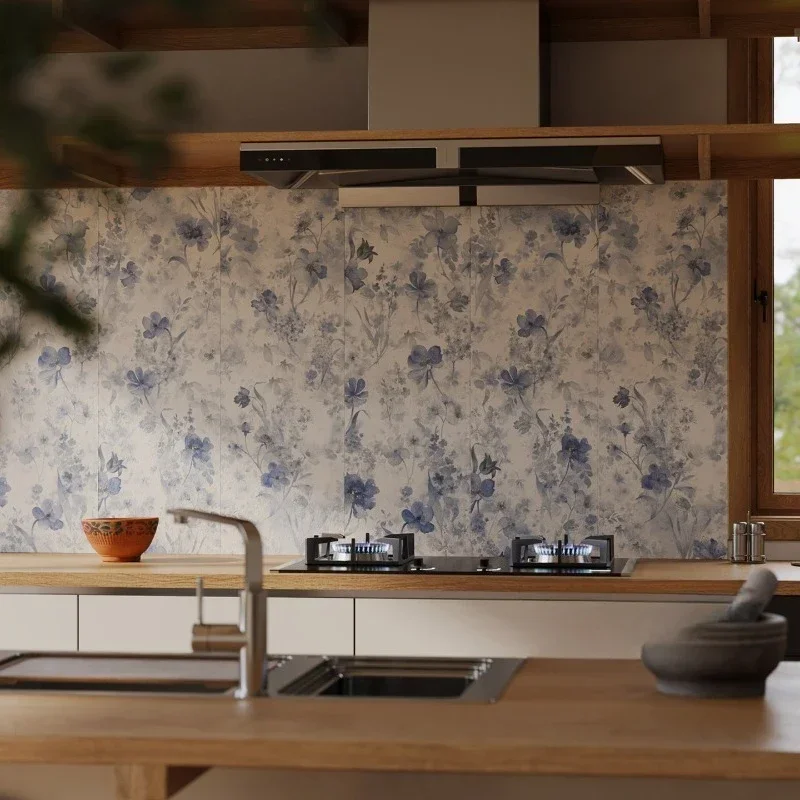 French medieval style tile restaurant blue pattern tile