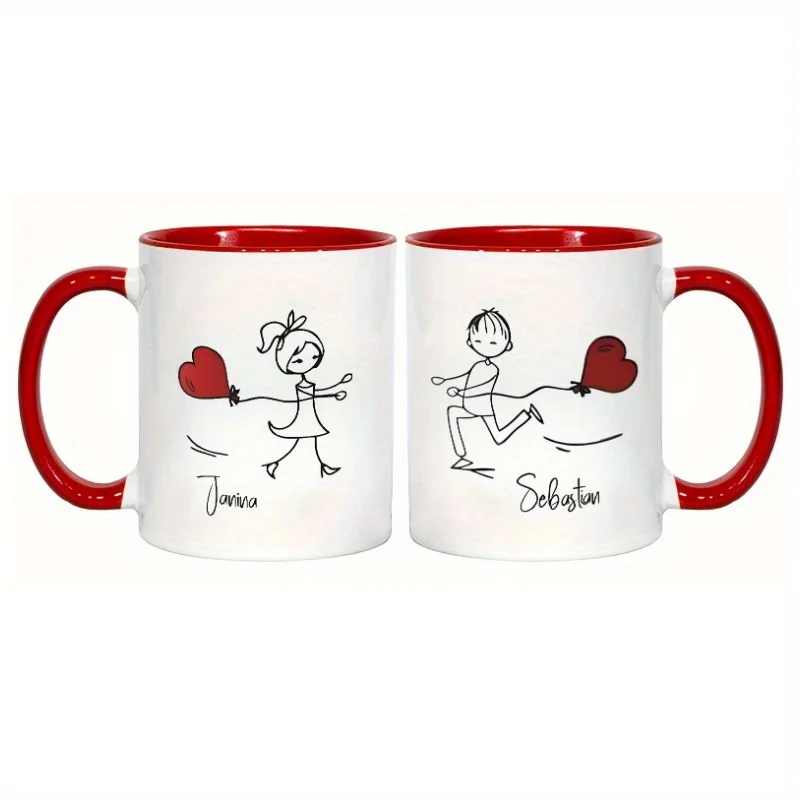 2 Custom Ceramic Love Mugs Valentine Couple Gift Reusable Washable No Assembly Required Perfect Gift for Him Her
