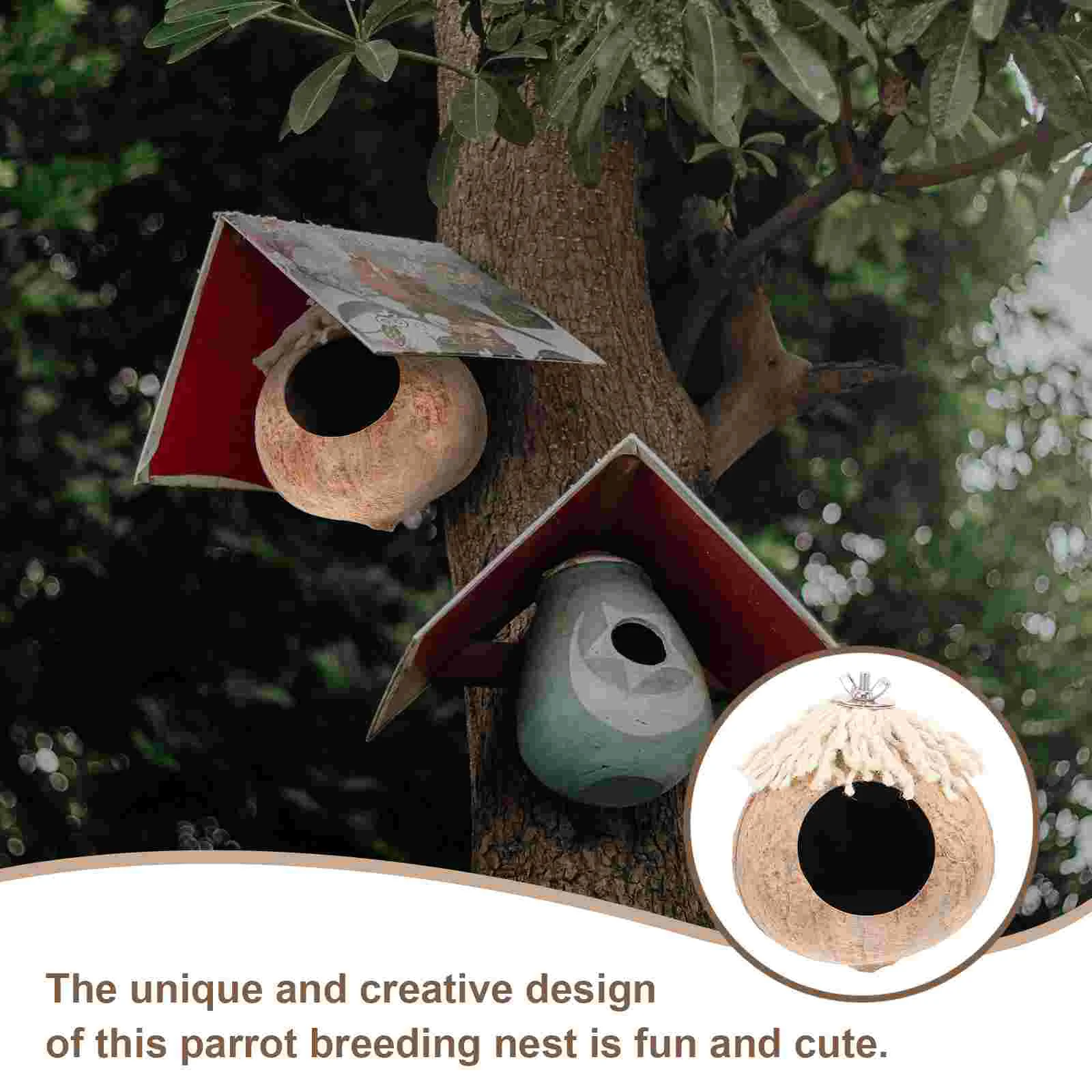 Birds Hanging Coconut Shell Nest Cage Ornament Nests for Cages Breeding Birdcage