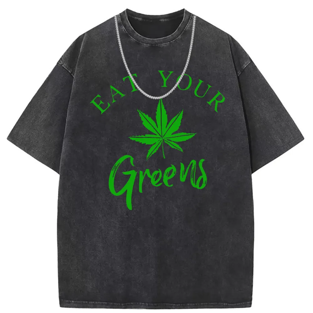 Eat Your Marijuana Greens Men Vintage T-shirts Birthday Gifts Preppy Style Long Sleeve Tshirts Man Summer Fall Youth Sweatshirts