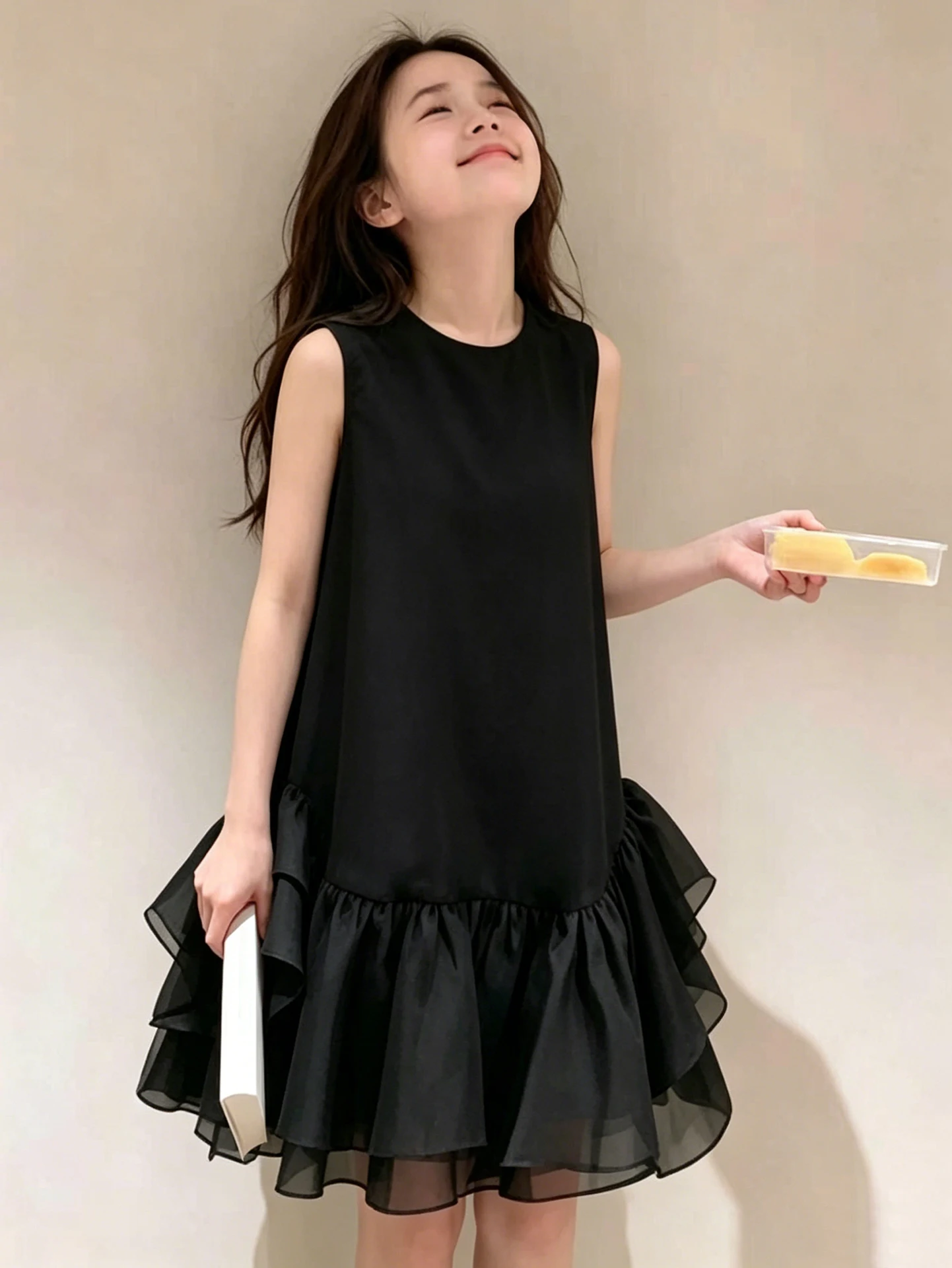 fashionable-black-vest-dress-girls'-summer-clothing-korean-style-long-skirt-children's-clothes-trendy-outfit-for-little-girls
