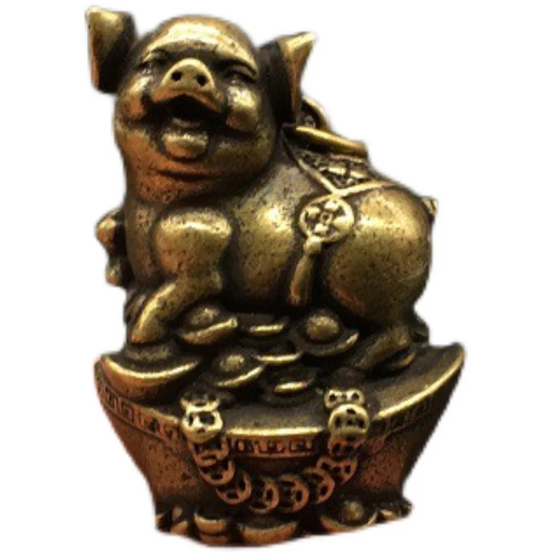 Brass Zodiac Pig Ornament Cute Copper Pig Mini Ingot Copper  Pendant Keychain