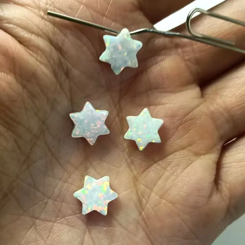 (2Pcs, 5Pcs/Lot) OP17 White, OP06, OP05 Blue 10mm Synthetic Drilled Hole David Star Opal Fire Stone For Necklace