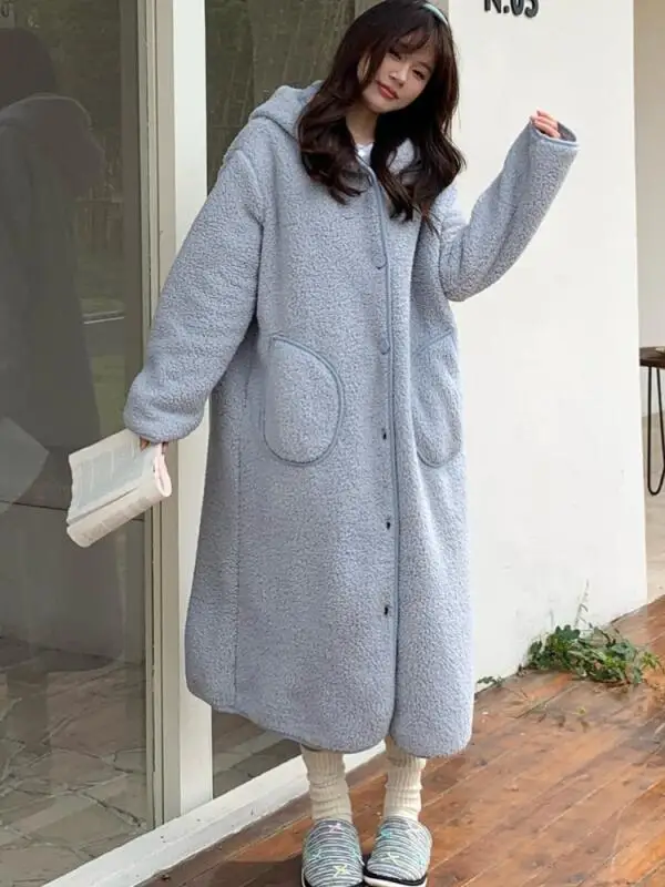 

Женская одежда, осенне-зимняя новая домашняя одежда из овечьего флиса, свободный утепленный халат, сохраняющий тепло, пригодный для ношения верхней одежды, шапка