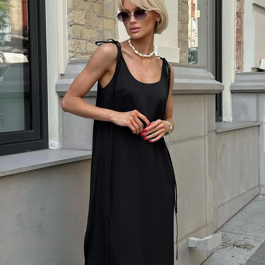 

Faionable Sexy Bal Open Split Long Gown Loose Strap Nightdr Summer Season Svel Pure Color Home Wear for Women