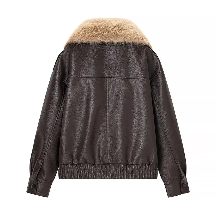 Faionable Detachable Leather Jaet Women's Simple Sli Autumn New Arrival ZR ZA Women's Clothing Versatile Polyester Fiber