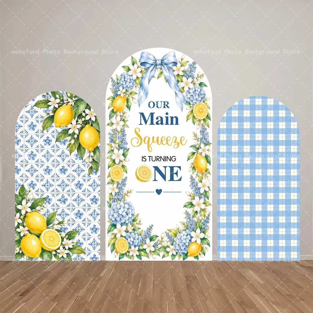 Mehofond Arch Backdrop Fresh Lemon Geometric Pattern one-year-old White Flower Kid's Birthday Party Baby Shower Background Decor