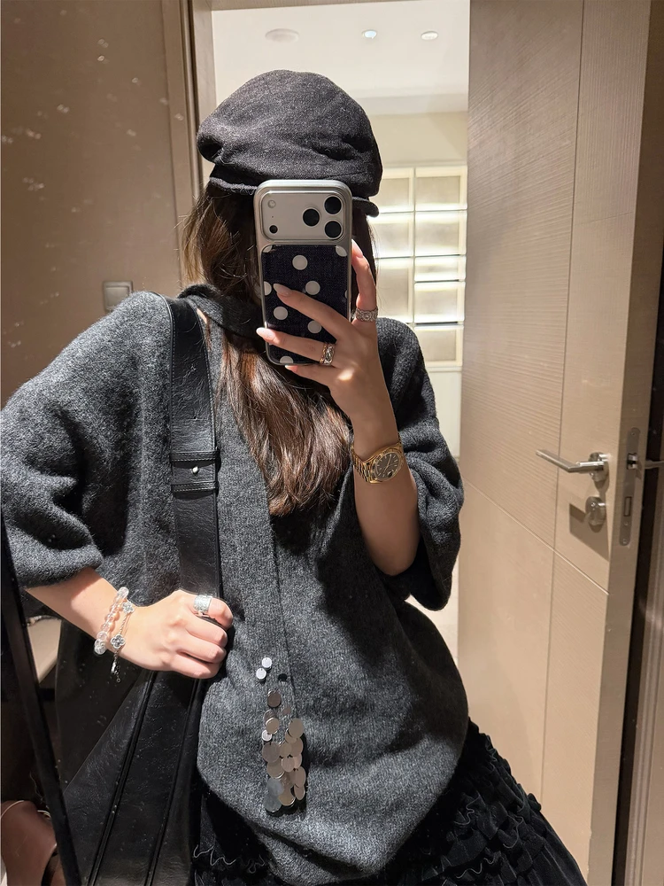 

OHLABABY Loose Knitted Sweater Women's Overhead Autumn Winter New Sle Slimming Medium Length Versatile ort Sve Knitted...