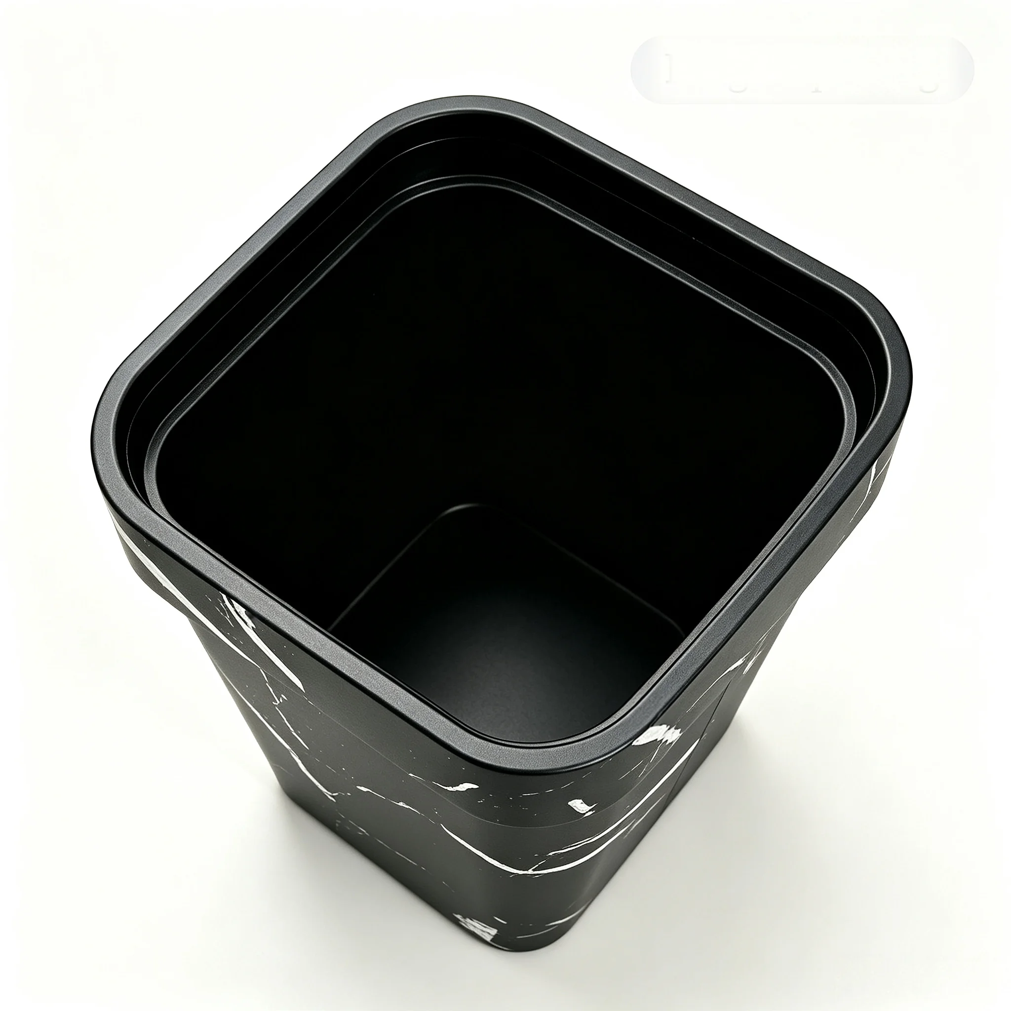 Luxury Black Marble‑Print Square Garbage Bin 2‑Pack, 16L Lightweight Plastic Open‑Top Trash Can, Decorative Waste Basket for Apartment, Dorm, Bathroom Counter