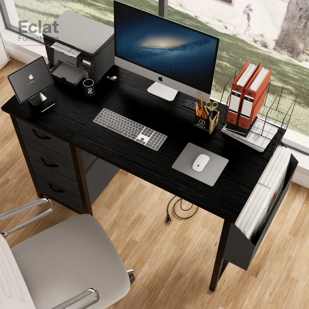 

47.3" Computer Desk with Power Outlet,Monitor Stands,Shelves, Writing Table/Gaming Desks with Drawers,Office Desk