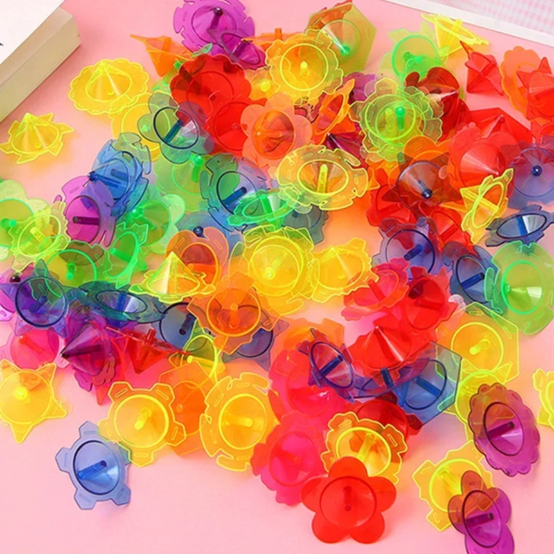 100pcs Mini Colorful Transparent Gyro Flower Star Rotating Gyro Toys Kids Birthday Party Favors Treat Guest Gifts Goodie Fillers