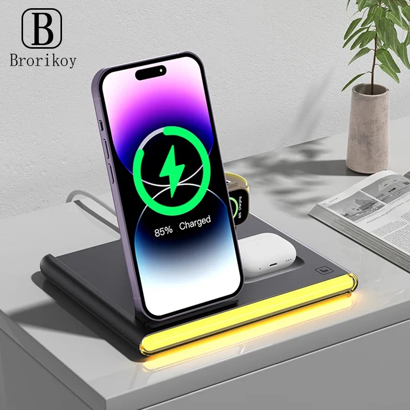 

Станция беспроводного зарядного устройства 4 в 1 для iPhone 15 14 13 12 Pro Samsung Galaxy Watch 7 6 iWatch 8 9 Airpods Pro Станция быстрой зарядки