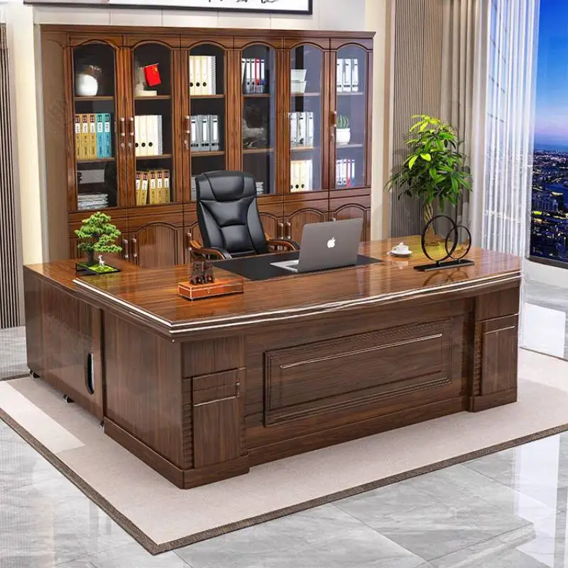Bruin Luxe Executive Bureau Moderne Houten Grote Laden Computer Bureau Gaming Grote Mesa Escriotorio Werkstation Tafel