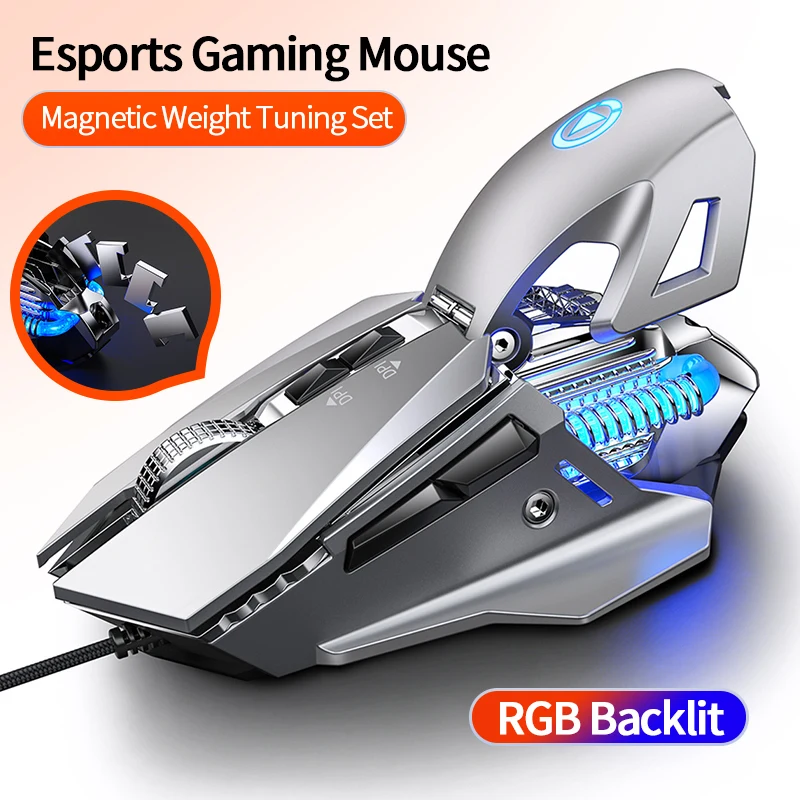 Ratón para juegos Esports retroiluminado RGB con cable 200-7200 DPI ajustable, USB con cable para juegos FPS de PC portátil