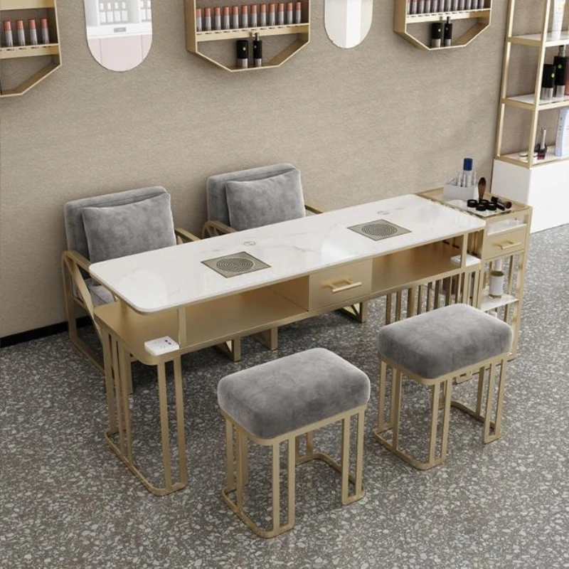 Mesa De salón profesional para manicura, mueble para salón De belleza, técnico, mármol, color blanco