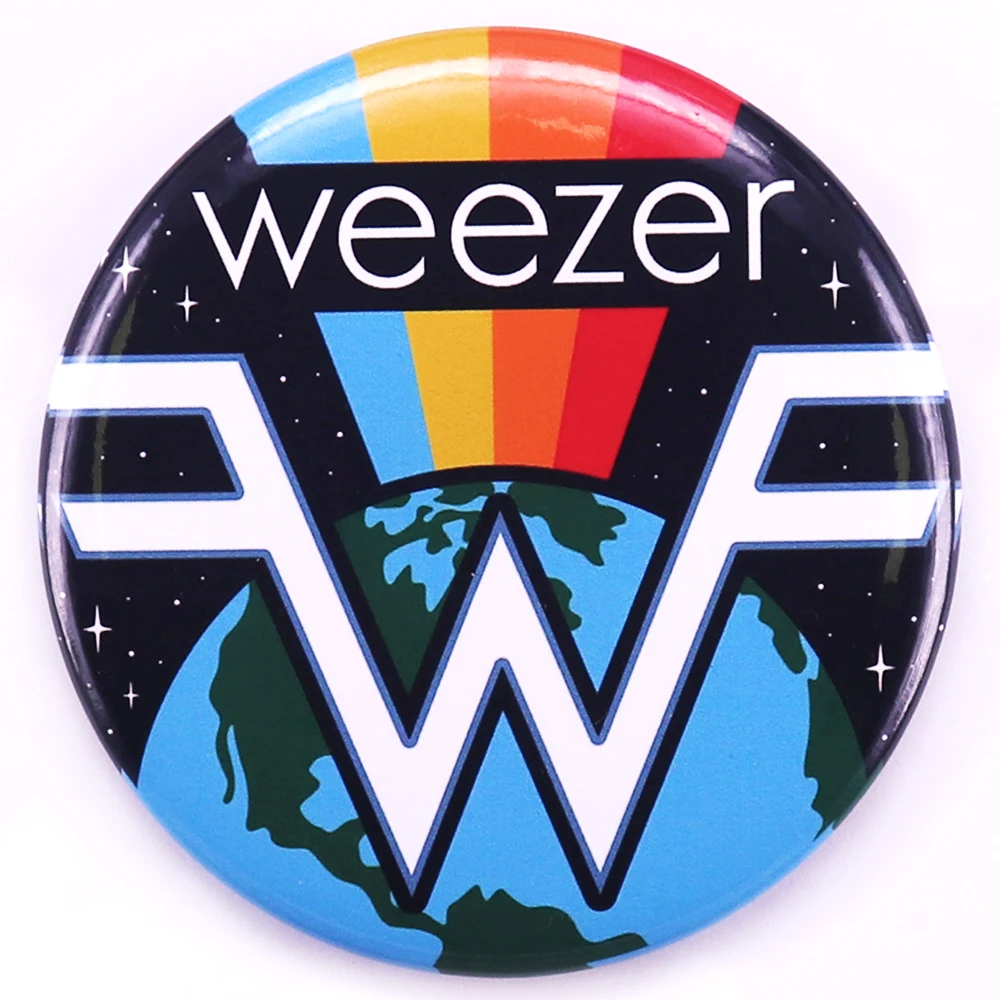 WEEZER Rainbow Earth Logo Multi-Colored Rock Band Craft Brooch Tinplate Backpack Decoration