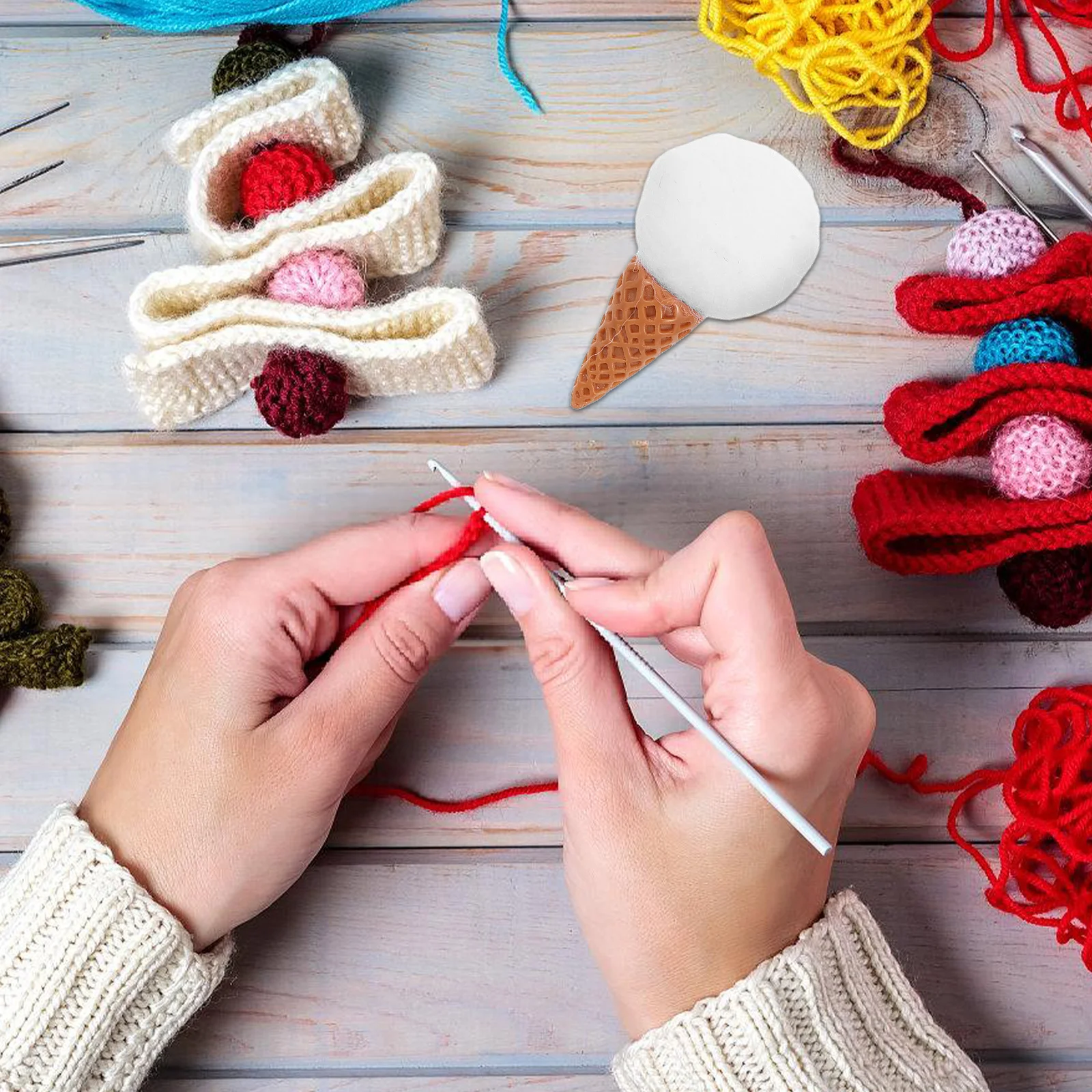 4Pcs Wool Felt Ice Cream Cone DIY Crafts Bright Colored Kids Photography Props Party Decorations Bouquet Accessories