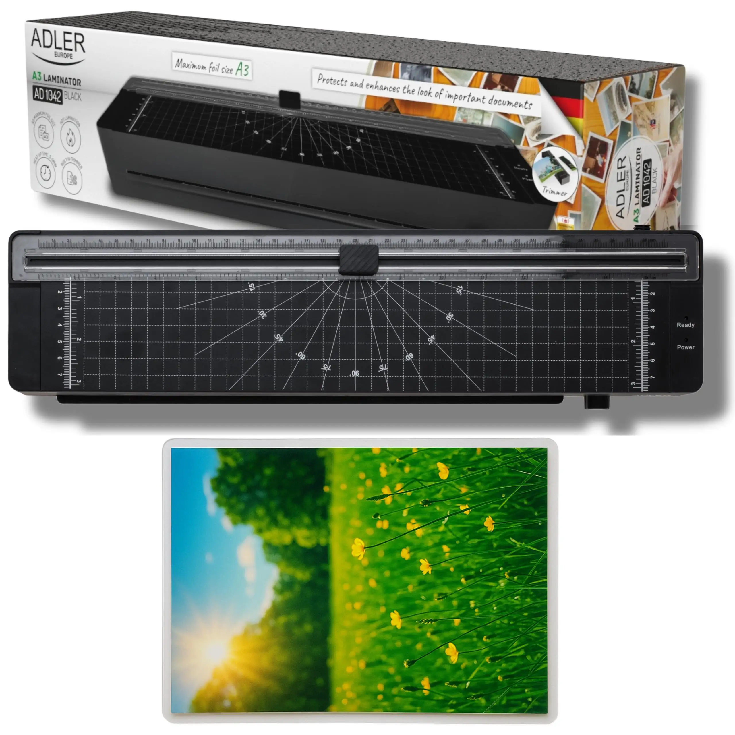 ماكينة تغليف سوداء مقاس A3/A4 مع ماكينة تشذيب وتصفيح سريع وآمن، مجموعة أدوات تشغيل نظام مضاد للخبز كاملة