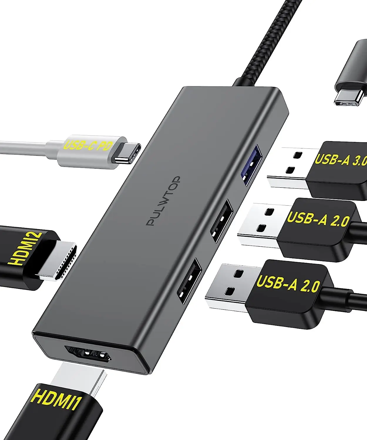 

Док-станция PULWTOP USB C на два монитора HDMI для Windows, 6 в 1 USB C Hub для Dell XPS 13/15, Lenovo Yoga и т. д.