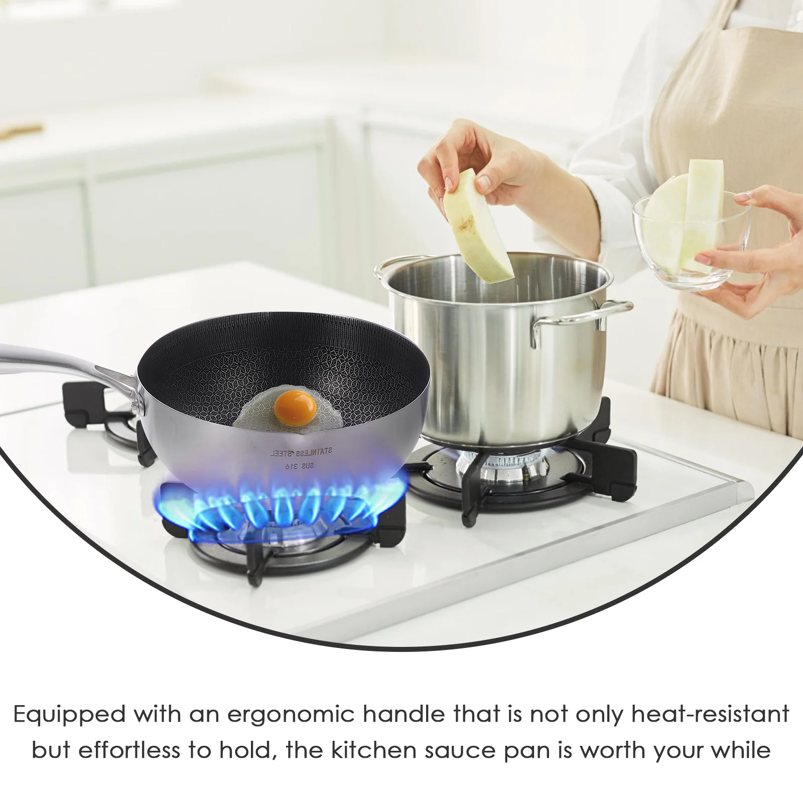 

Stainless Steel Saucepan Nonstick Honeycomb Frying Ergonomic Handle Heat Resistant Kitchen Supplies Milk Cooking Pot Metal Stew