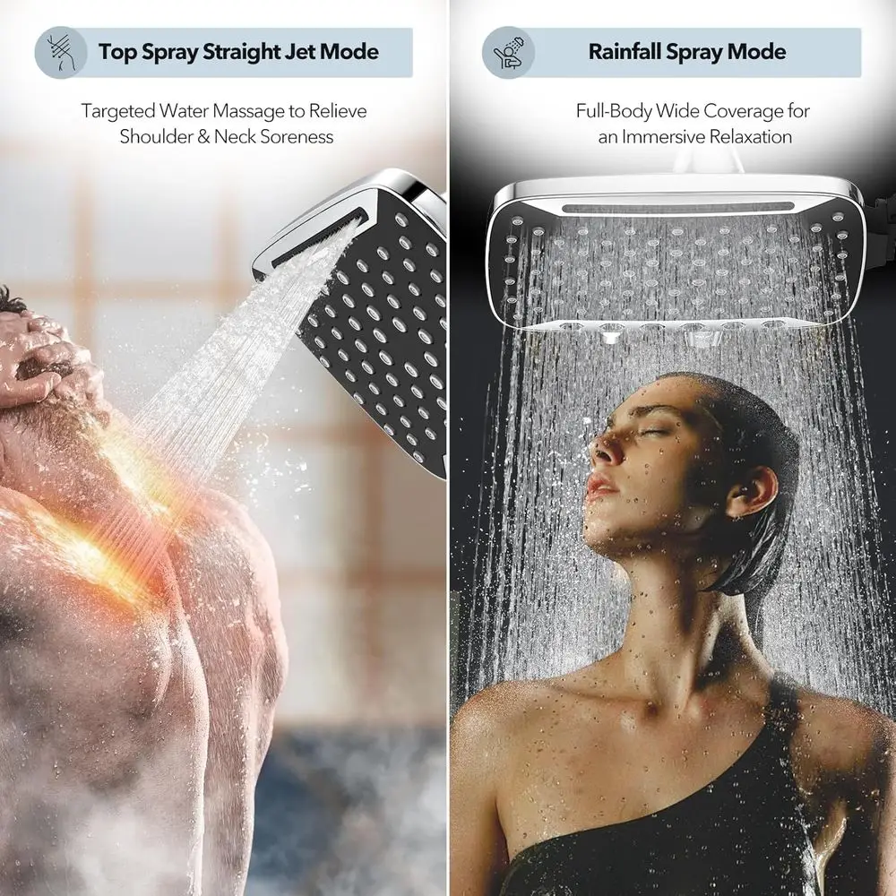 رأس دش مزدوج محمول مقاس 10 بوصات مع 7 أوضاع للرش وخرطوم من الفولاذ المقاوم للصدأ #2