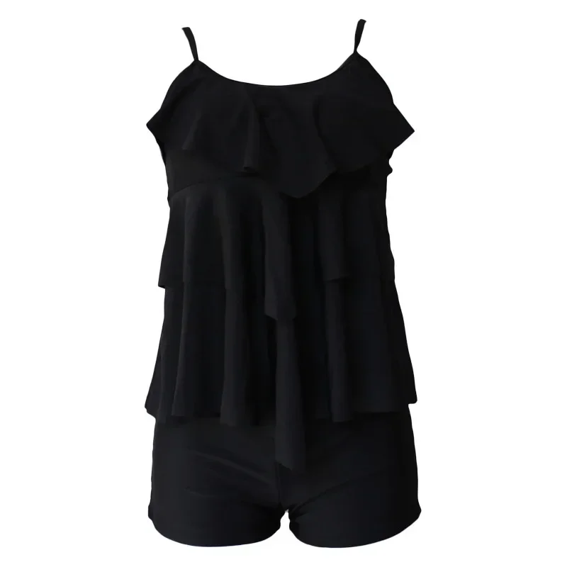 ドット レディース タンキニ セット 水着 おなかコントロール 2 枚 フリル水着 女性用水泳水着 ボーイショート ショーツ トランクス付き