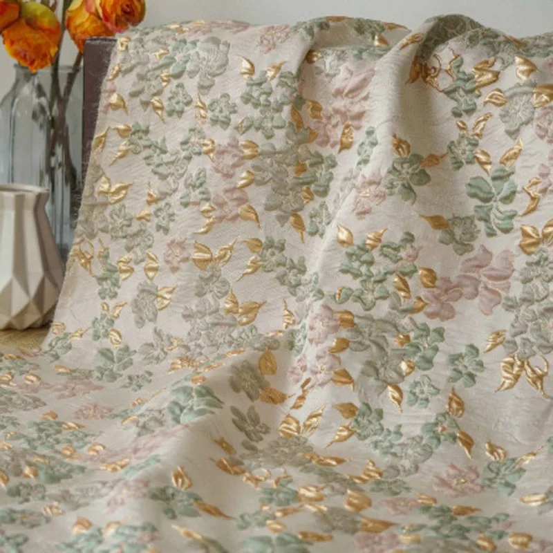 Classical elegance Embossed Gold Jacquard Fabric fashion texture Brocade Floral Design Sewing Material bubble dress Bag Cloth