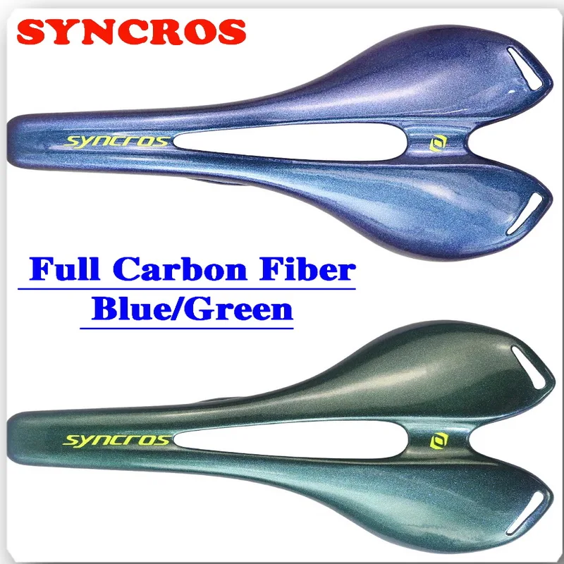 

SYNCROS 2023 Hot sale Fashion Full Carbon Fiber Blue/Green Gloss Road MTB Bike Saddle Seat Lightweight Bicycle Accessories