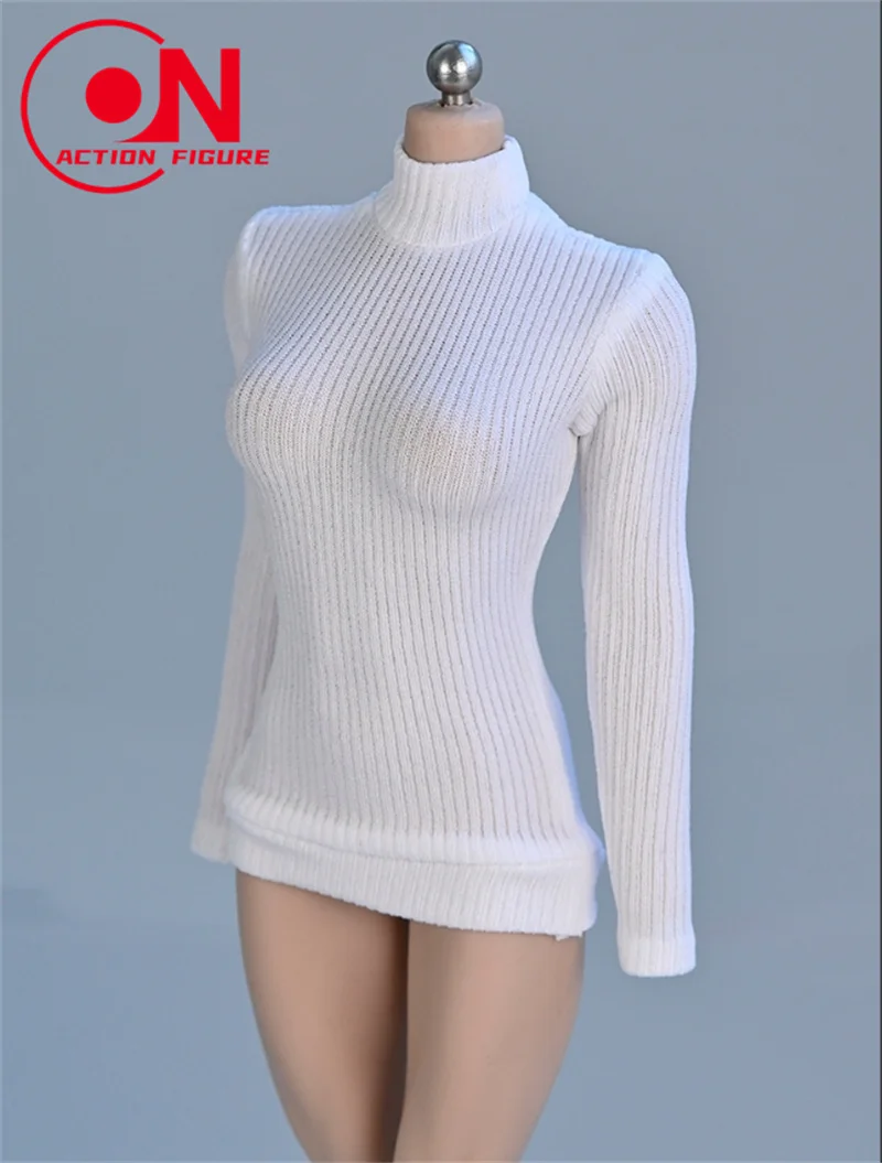 1/6 1/12 Scale Female Stretch Tight Sweater High Collar Striped Shirt Clothes Model Fit 12'' 6'' Soldier Action Figure Body